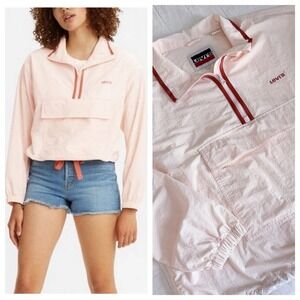 Levi's Cropped Windbreaker Jacket Women's LARGE‎ Pink Excellent Pullover